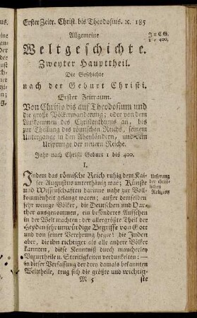 Zweyter Haupttheil. Die Geschichte nach der Geburt Christi