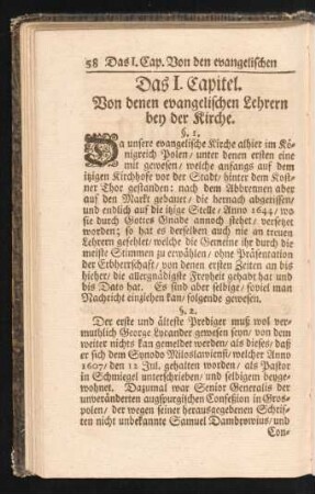 Das I. Capitel. Von denen evangelischen Lehrern bey der Kirche.