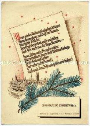 Schmuckblatt einer "Gemeinnützigen Schreibstube" in Bremen zu Weihnachten