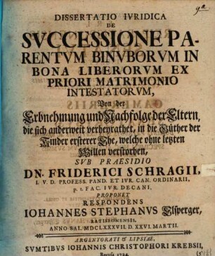 Diss. iur. de successione parentum binuborum in bona liberorum ex priori matrimonio intestatorum