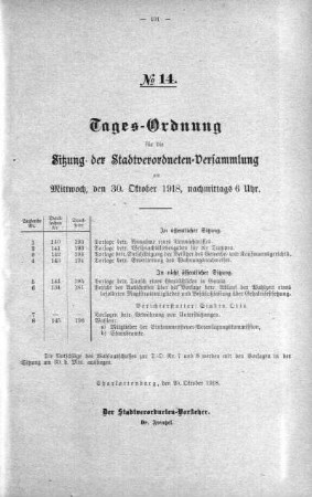 Tages-Ordnung No. 14. (140-146), 30. Oktober 1918