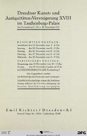 Im Taschenbergpalais, 19. u. 20. November 1931 (Katalog Nr. 18)