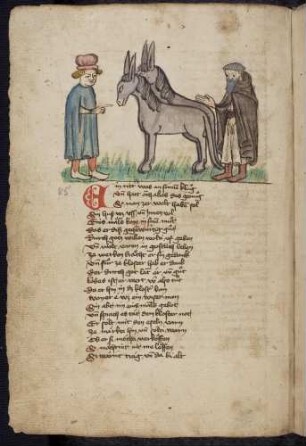 Kaufmann, Mönch mit zwei Eseln; (Von einem Ritter, der ein Mönch geworden ist, Kapitel LXXXV nach Pfeiffer)