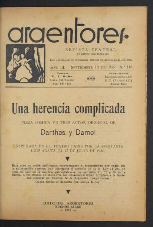 1936011800: Una herencia complicada : pieza cómica en tres actos