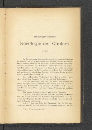 Nosologie der Cholera.