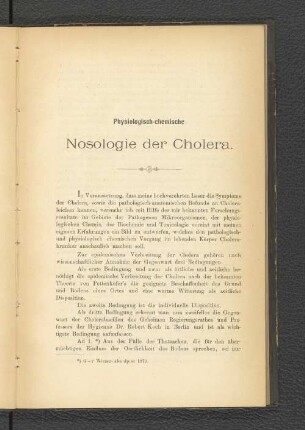 Nosologie der Cholera.