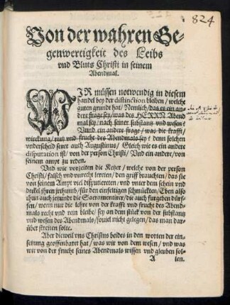 Von der wahren Gegenwertigkeit des Leibs und Bluts Christi in seinem Abendmal.