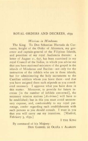 Royal orders and decrees, 1639