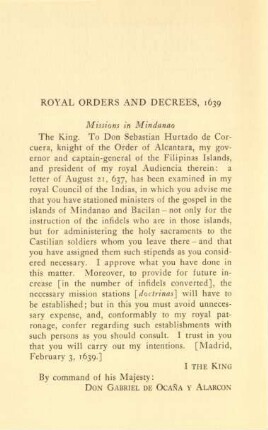 Royal orders and decrees, 1639