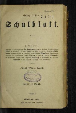 6: Evangelisches Schulblatt - 6.1862