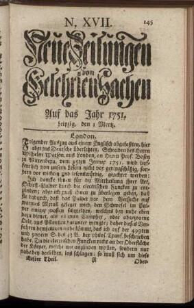 N. XVII. Leipzig, den 1 Mertz. - N. XXV. Leipzig, den 29 Mertz.