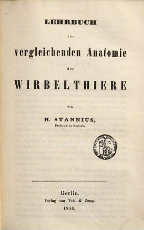 Lehrbuch der vergleichenden Anatomie der Wirbelthiere