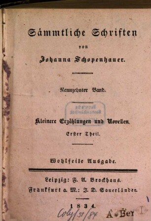 Sämmtliche Schriften, 19. Kleinere Erzählungen und Novellen ; Theil 1