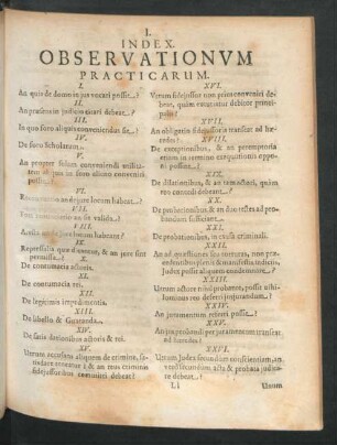 Index Observationum Practicarum.