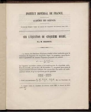 Sur l´équatin du cinquième degré.