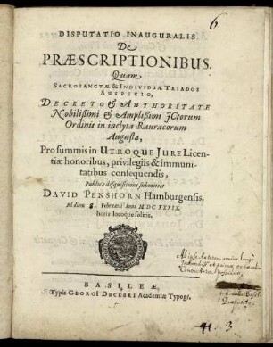 Disputatio Inauguralis De Praescriptionibus