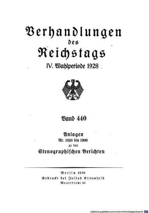 Verhandlungen des Reichstages. Stenographische Berichte. 440. 1928