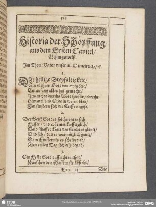 Historia der Schöpffung, aus dem Ersten Capitel, Gesangsweiß