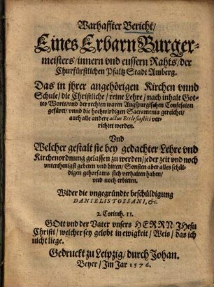Bericht Ob die Erbsünde sey ein Wesen : Aus dem Catechismo durch einen fromen Christen geschrieben