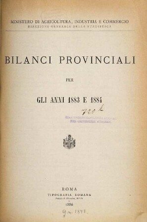 Bilanci provinciali : per l'anno .... 1883/84 (1886)