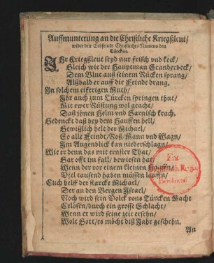 Auffmunterung an die Christliche Kriegsleut ...