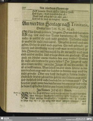 Am vierdten Sontage nach Trinitatis. Evangelium Luc. 6, 36. ad 43.
