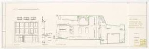 Filiale der Schweisfurth GmbH, Münster Umbau: Ansicht, Schnitt, Grundriss Erdgeschoss 1:50