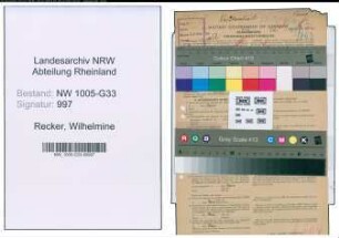 Entnazifizierung Wilhelmine Recker , geb. 17.04.1887 (Lehrerin)