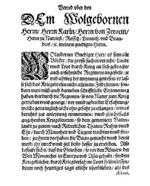 Vorred vber den Dem Wolgebornen Herrn/ Herrn Karln/ Herrn von Zerotin/ [...]