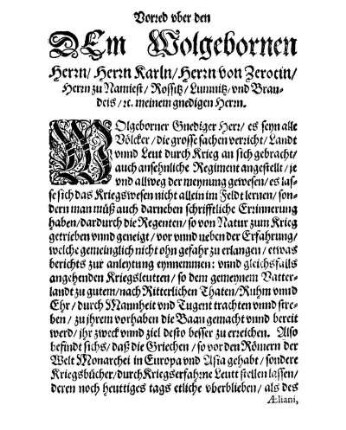 Vorred vber den Dem Wolgebornen Herrn/ Herrn Karln/ Herrn von Zerotin/ [...]