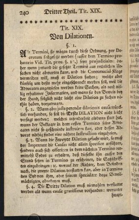 240-251, Tit. XIX. Von Dilationen.; Tit. XX. Von dem Processu ordinario.; Tit. XXI. Von dem Beweißthum insgemein.