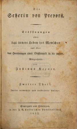 Die Seherin von Prevorst : Eröffnungen über das innere Leben des Menschen und über das Hereinragen einer Geisterwelt in die unsere, 2