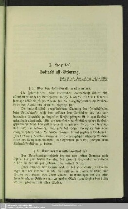 I. Kapitel. Gottesdienst-Ordnung