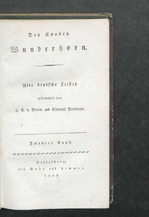 Bd. 2: Des Knaben Wunderhorn