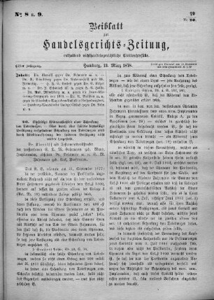 Beiblatt zur hamburgischen Handelsgerichts-Zeitung No. 11. Elfter Jahrgang. Hamburg, 13. März 1878.