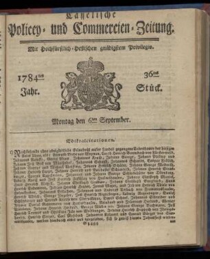 36tes Stueck, Montag den 6ten September. 1784