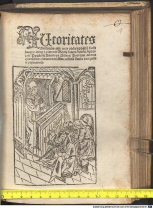Autoritates Aristotelis o[mn]i[u]m recte philosopha[n]tiu[m] facile p[ri]ncipis. insup[er] [et] platonis Boetij Senece Apulei Aphricani Porphirij Auerroys Gilberti Porritani. necnon quoru[n]dam aliorum : nouissime castiori studio recognite et pigmentate