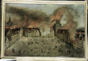Der Altmarkt während der Beschießung der Stadt am 19. Juli 1760