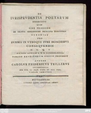 De Ivrisprvdentia Poetarvm Dissertatio