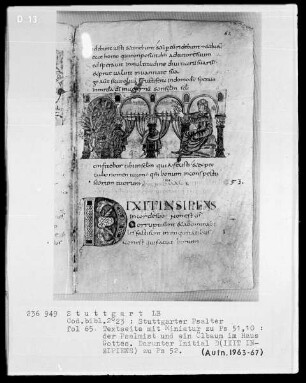 Der Stuttgarter Bibelpsalter — Der Gerechte im Haus Gottes, Folio 65recto
