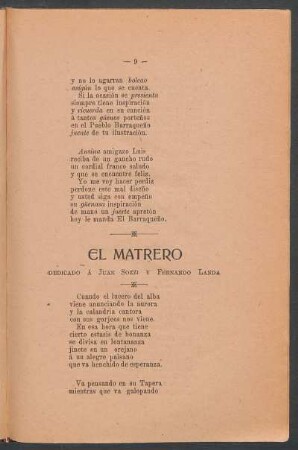El matrero : Dedicado a Juan Sozzi y Fernándo Landa