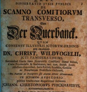 Dissertatio Juris Pvblici De Scamno Comitiorvm Transvero, Von der Querbanck