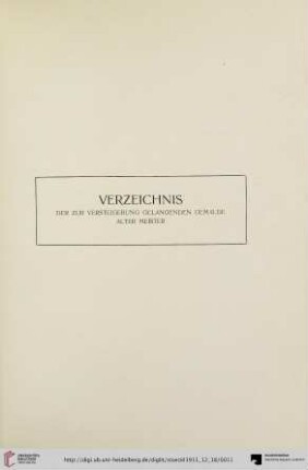 Verzeichnis der zur Versteigerung gelangenden Gemälde alter Meister (Nr. 1-104)