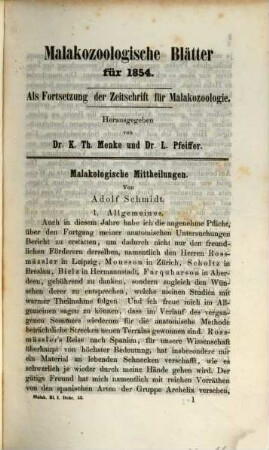 Malakozoologische Blätter. 1. 1854