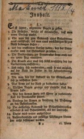 Badeordnung und Verhalten bey einem vernünftigen Gebrauche der Gesundbrunnen in den Churfürstlich Sächsischen Landen, zum Besten der Bade- und Brunnengäste abgefasset