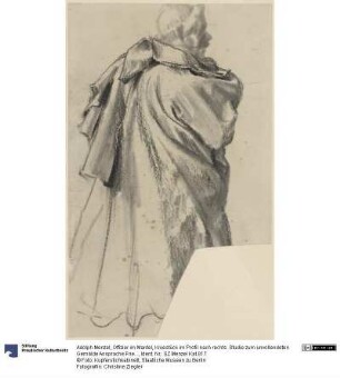 Offizier im Mantel, Kniestück im Profil nach rechts. Studie zum unvollendeten Gemälde Ansprache Friedrichs II. an seine Generäle vor der Schlacht bei Leuthen