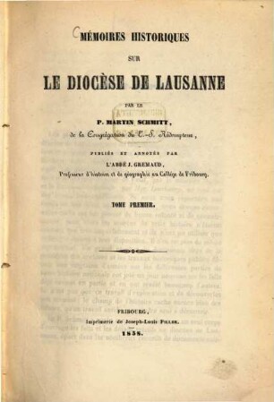 Mémoires historiques sur le diocèse de Lausanne. 1