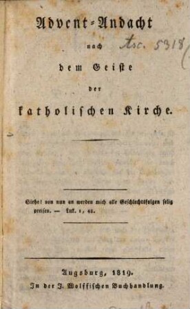 Advent-Andacht nach dem Geiste der katholischen Kirche
