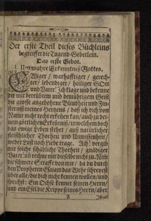 Der erste Theil dieses Büchleins begreiffet die Tugend-Gebetlein.