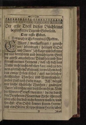 Der erste Theil dieses Büchleins begreiffet die Tugend-Gebetlein.
